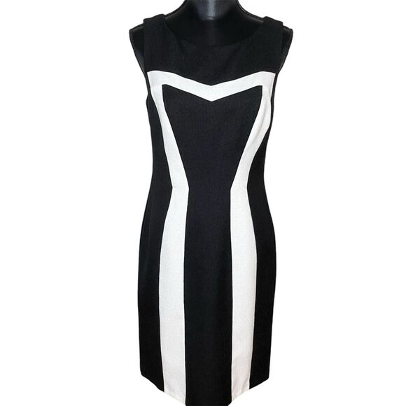 David Meister Dress Sheath Color Block Sleeveless New Black White Size 10 - Picture 3 of 12